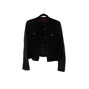 J Brand Woman's Noir Red Denim Jacket With Lamb Leather Sleeves Size Medium